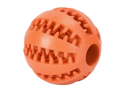 Interactive, Versatile Rubber Play/Food Ball Keeps Pet's Interest, Helps Chewers