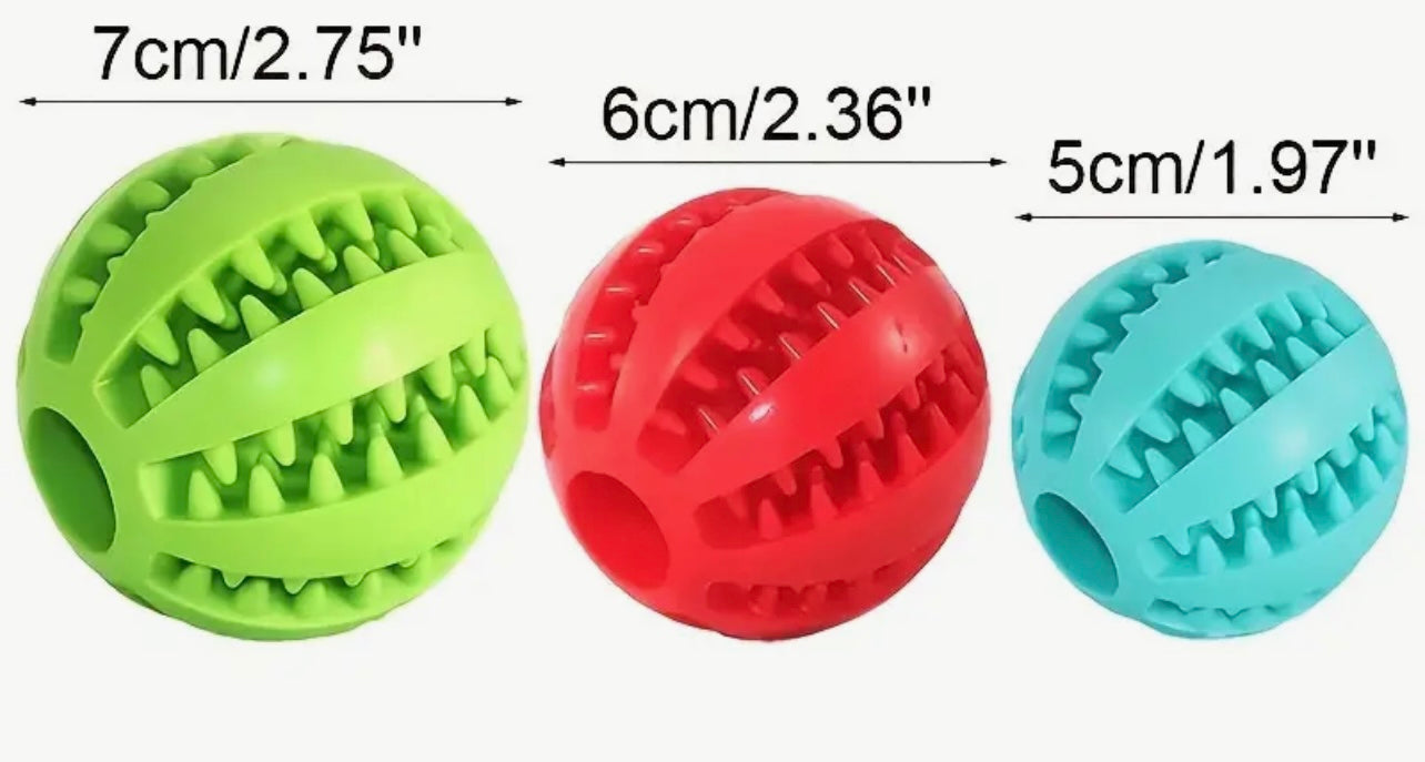 Interactive, Versatile Rubber Play/Food Ball Keeps Pet's Interest, Helps Chewers