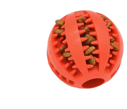 Interactive, Versatile Rubber Play/Food Ball Keeps Pet's Interest, Helps Chewers