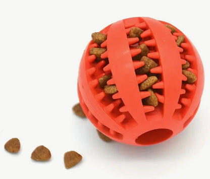 Interactive, Versatile Rubber Play/Food Ball Keeps Pet's Interest, Helps Chewers