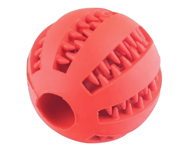 Interactive, Versatile Rubber Play/Food Ball Keeps Pet's Interest, Helps Chewers