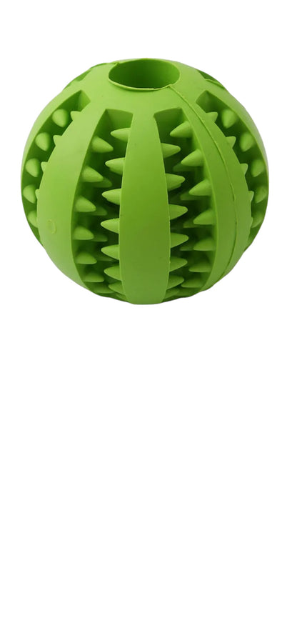 Interactive, Versatile Rubber Play/Food Ball Keeps Pet's Interest, Helps Chewers